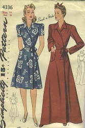 4336 1942 EZ SS-LS POCKET WRAP TIE HOUSECOAT,HOUSE DRESS 16 34